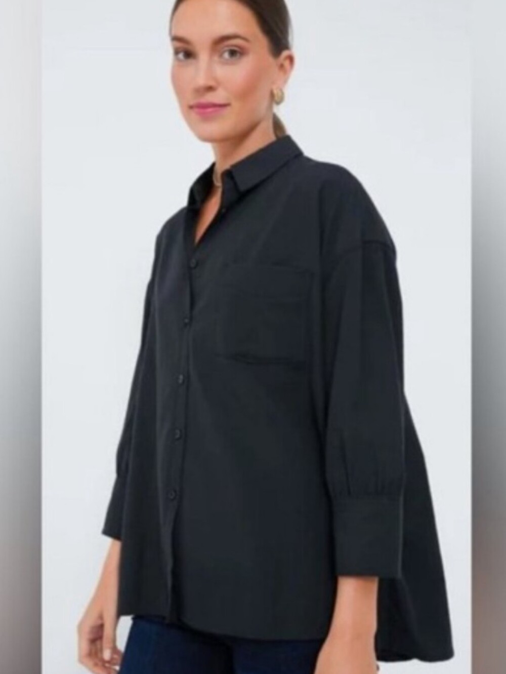 Tuckernuck Pomander Place Black Adair Boyfriend Oversized Button Down Shirt Sz S